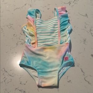 Rufflebutts rainbow pinafore one piece swimsuit 2t